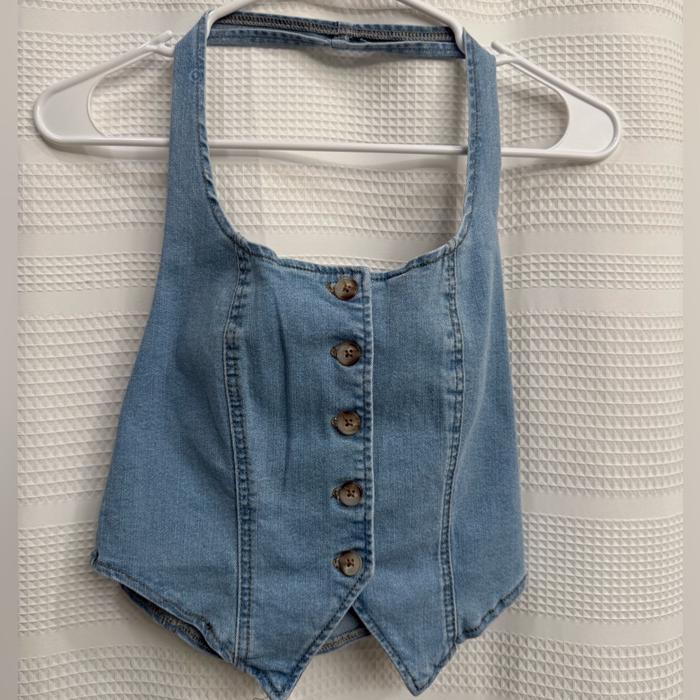 Shein Light Wash Stretch Denim Halter